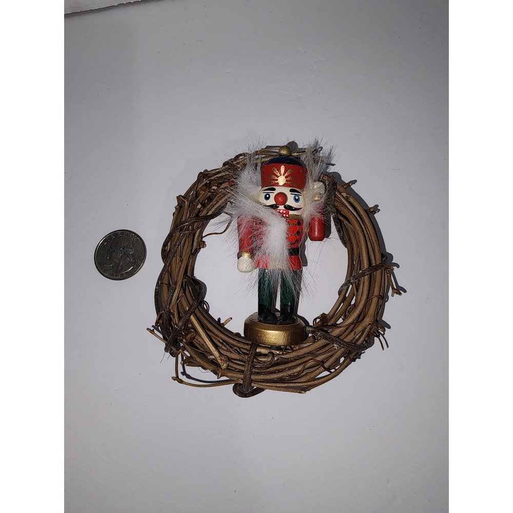Small Grapevine Wreath‎ with Nutcracker inside Christmas Tree Ornament